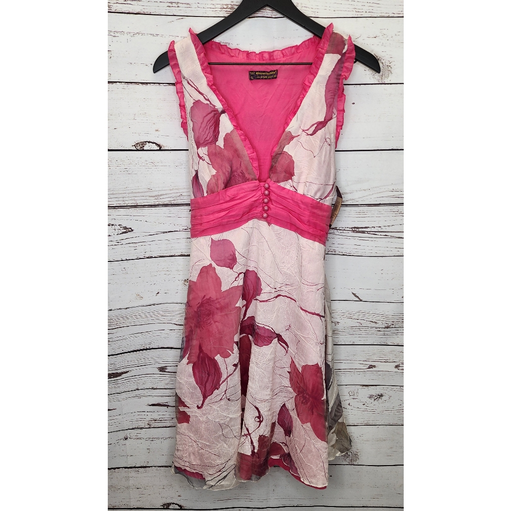 Rinasimento Pink White Floral Italian Dress Size Large